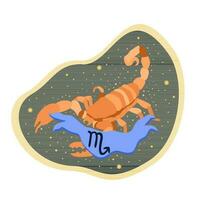 Scorpio. Zodiac sign. Vector isolated composition on dark blue background. Horoscope concept. Scorpion lying on the sand