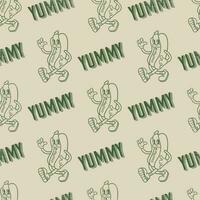 Hot dog vintage mascot cartoon character seamless pattern vector
