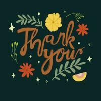 hand drawn Thank you typography watercolor style vector