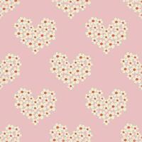 Seamless pattern with heart shape with flowers of daisy flowers in Groovy style on a pink background vector