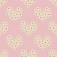 Seamless pattern with heart shape with flowers of daisy flowers in Groovy style on a pink background vector