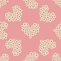 Seamless pattern with heart shape with flowers of daisy flowers in Groovy style on a pink background vector