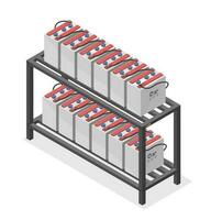 solar célula sistema almacenamiento batería conjunto fuera de la red elemento isométrica aislado dibujos animados vector