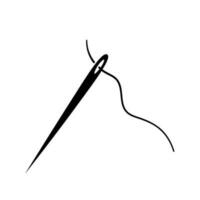 Sewing needle with thread. Hand drawn sketch icon of tailor needle. Needlework and embroidery concept. Isolated vector illustration in doodle line style.