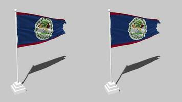 belize bandeira desatado em loop acenando com pólo base ficar de pé e sombra, isolado em alfa canal Preto e branco fosco, avião e colisão textura pano variações, 3d Renderização video