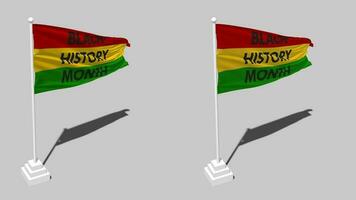 Black History Month Flag Seamless Looped Waving with Pole Base Stand and Shadow, Isolated on Alpha Channel Black and White Matte, Plain and Bump Texture Cloth Variations, 3D Rendering video