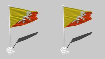 Bhutan Flag Seamless Looped Waving with Pole Base Stand and Shadow, Isolated on Alpha Channel Black and White Matte, Plain and Bump Texture Cloth Variations, 3D Rendering video