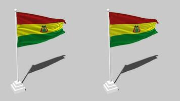 Bolivia Flag Seamless Looped Waving with Pole Base Stand and Shadow, Isolated on Alpha Channel Black and White Matte, Plain and Bump Texture Cloth Variations, 3D Rendering video