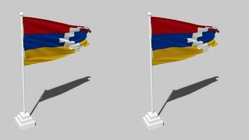 artsakh vlag naadloos lusvormige golvend met pool baseren staan en schaduw, geïsoleerd Aan alpha kanaal zwart en wit mat, duidelijk en buil structuur kleding variaties, 3d renderen video