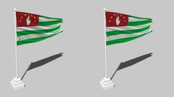 Abkhazia Flag Seamless Looped Waving with Pole Base Stand and Shadow, Isolated on Alpha Channel Black and White Matte, Plain and Bump Texture Cloth Variations, 3D Rendering video