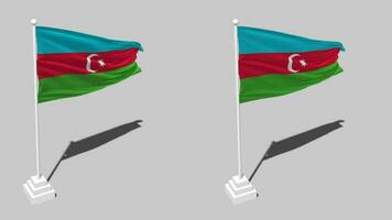 Azerbaijan Flag Seamless Looped Waving with Pole Base Stand and Shadow, Isolated on Alpha Channel Black and White Matte, Plain and Bump Texture Cloth Variations, 3D Rendering video