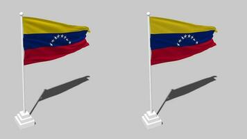 bolivariano república de Venezuela bandera sin costura serpenteado ondulación con polo base estar y sombra, aislado en alfa canal negro y blanco mate, llanura y bache textura paño variaciones, 3d representación video