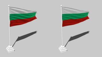 Bulgaria Flag Seamless Looped Waving with Pole Base Stand and Shadow, Isolated on Alpha Channel Black and White Matte, Plain and Bump Texture Cloth Variations, 3D Rendering video