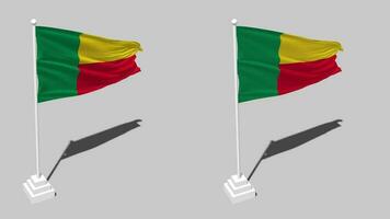 Benin Flag Seamless Looped Waving with Pole Base Stand and Shadow, Isolated on Alpha Channel Black and White Matte, Plain and Bump Texture Cloth Variations, 3D Rendering video