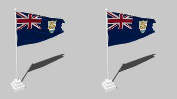 Anguilla Flagge nahtlos geloopt winken mit Pole Base Stand und Schatten, isoliert auf Alpha Kanal schwarz und Weiß matt, einfach und stoßen Textur Stoff Variationen, 3d Rendern video