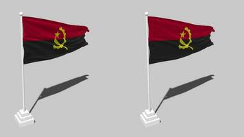 Angola Flag Seamless Looped Waving with Pole Base Stand and Shadow, Isolated on Alpha Channel Black and White Matte, Plain and Bump Texture Cloth Variations, 3D Rendering video