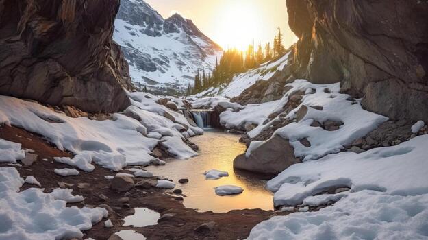 See of softening snow in a cave. Creative resource, photo