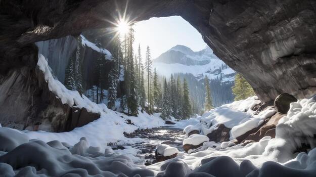See of softening snow in a cave. Creative resource, photo