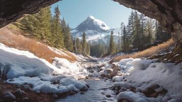 See of softening snow in a cave. Creative resource, photo