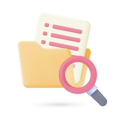 Vector icon magnifying glass on document isometric 3d style.