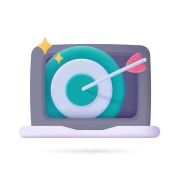 3d objetivo saliente desde un computadora monitor concepto de compromiso a negocio metas vector