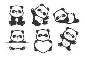 little panda silhouette making cute gestures animal cartoons for kids vector