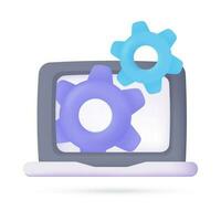 3D gears in a computer monitor Online web site maintenance repair concept vector