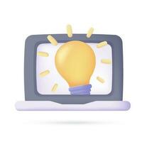 3D light bulb in a computer monitor business idea concept creativity vector
