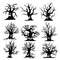 dry tree silhouette Ghost tree with scary devil face for Halloween card decoration vector