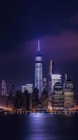Amazing Panoramic Night Skyline of Manhattan, New York City. Technology. photo