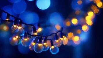 event light andgrade concept christmas wreath bokeh lights over dim blue establishment. Creative resource, photo