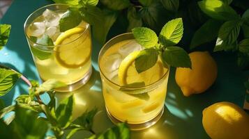 Reestablishing summer drinks in pearl glasses with green clears out yellow tile foundation with coldblooded shadows. Creative resource, photo