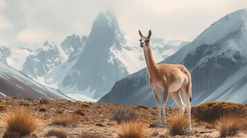 Guanaco in nature, amazing photo. Creative resource, photo