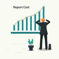 Vector businessman looking at graphic cost report. Cost increase design vector illustration