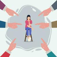 The woman sitting in the center of pointing hands. Bullying, harassment and violence of woman concept illustration vector