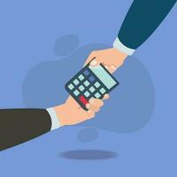 Businessman hands gives and receives a calculator. Financial and accounting in business concept vector