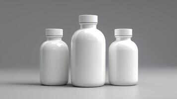 claro farmacéutico botellas creativo recurso, ai generado foto