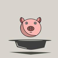 cartoon pig and hat in flat style. isolated vector