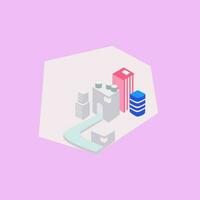 Isometric map of business district, industrial zone with multicolored paper buildings, skyscrapers vector