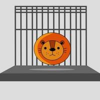 Vector cartoon style illustration of wild lion. Zoo cage. isolated on white background.animal