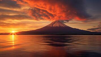 Disorienting nightfall, mountain and lake. Creative resource, photo