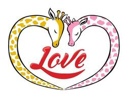 Giraffes couple cartoon shaped a heart vector