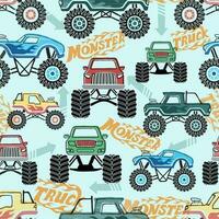 Seamless pattern of monster truck cartoon vector