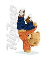 Hand drawn vector illustration of teddy bear dancing