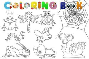 Coloring book with funny bugs cartoon vector