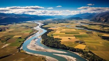 Breathtaking sees of the mountains and the conduit. photo