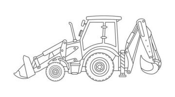 Hand drawn Vector illustration color children construction backhoe excavator construction machine clipart