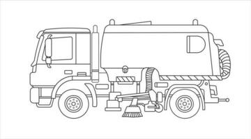 Hand drawn Vector illustration color children construction sweeper truck machine clipart