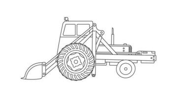 Hand drawn Vector illustration color children construction vintage wheel loader machine clipart