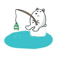 Stop Ocean Plastic Pollution. funny polar bear is fishing Mascot Character, Broken Bottle Glass Trash Under the Sea Vector illustration color children cartoon clipart